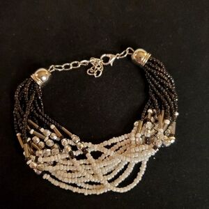 Black, White and Silver Beaded Bracelet